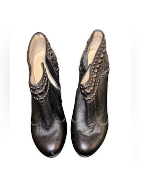 BCBGMaxAzria Black Stud-Embellished Leather Ankle Booties